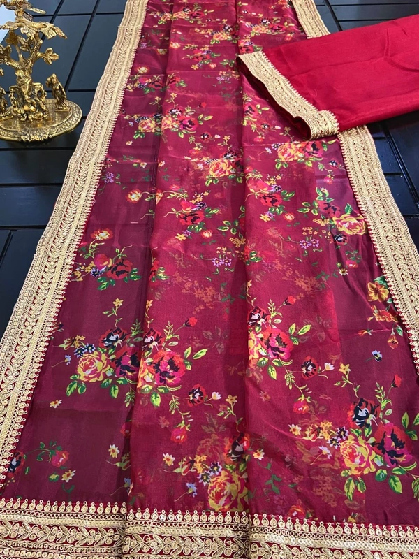 Kaali Fancy Soft Heavy Organza Saree With Beautiful Colour  - Green Leaf, Free