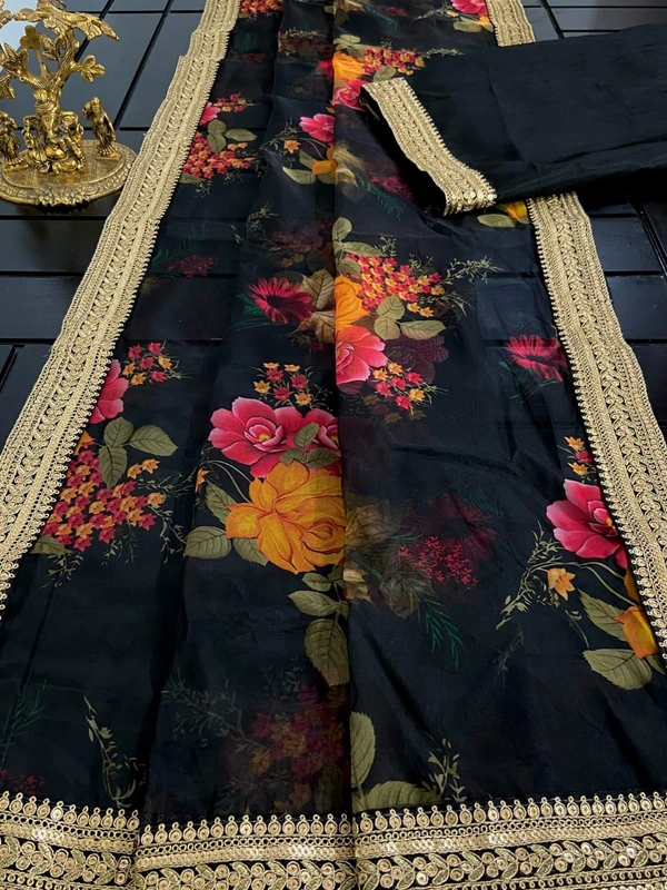 Kaali Fancy Soft Heavy Organza Saree With Beautiful Colour  - Green Leaf, Free