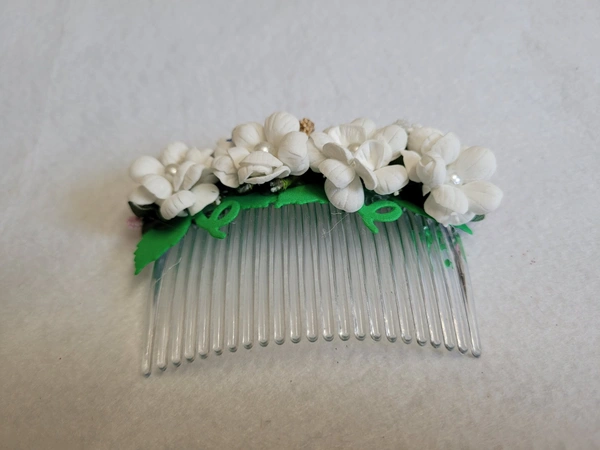 Side Combs With Handmade White Foam Flowers
