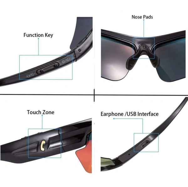 Wireless Sunglass Bluetooth Headset - Black Calling And Music