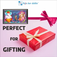 SAJA KAR DEKHO GANESH JI & RADHA KRISHNA PHOTO High Quality Weather Resistant HD Wall Frame  | 18 x 12 inch | - 18 X 12 inch