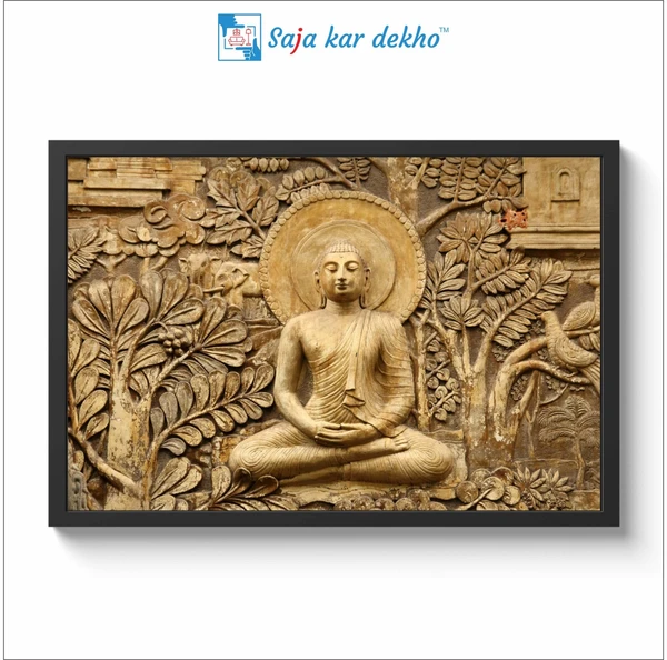 SAJA KAR DEKHO Lord Buddha Photo High Quality Weather Resistant HD Wall Frame  | 18 x 12 inch | - 18 X 12 inch