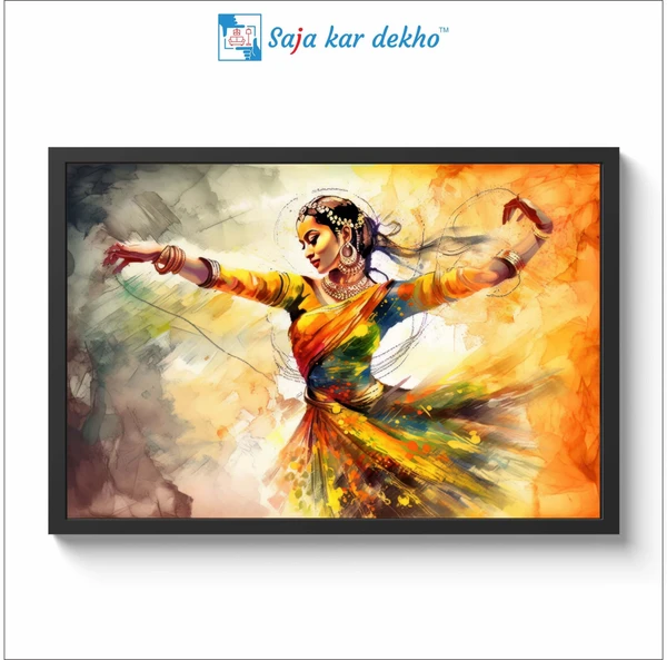 SAJA KAR DEKHO Pretty Dancing Indian Girl Beautiful Woman Painting High Quality Weather Resistant HD Wall Frame  | 18 x 12 inch | - 18 X 12 inch