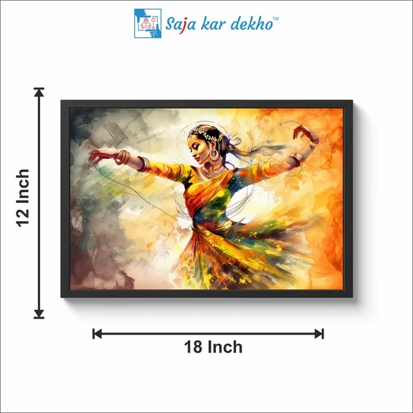 SAJA KAR DEKHO Pretty Dancing Indian Girl Beautiful Woman Painting High Quality Weather Resistant HD Wall Frame  | 18 x 12 inch | - 18 X 12 inch