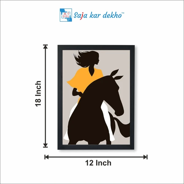 SAJA KAR DEKHO Abstract Patterns Girl With Horse High Quality Weather Resistant HD Wall Frame | 18 x 12 inch | - 18 X 12 inch