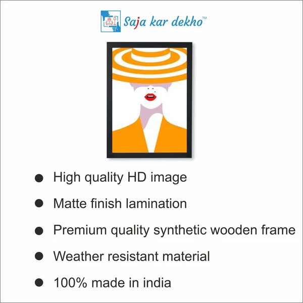 SAJA KAR DEKHO Beauty Mark And Hat Vector Illustration High Quality Weather Resistant HD Wall Frame | 18 x 12 inch | - 18 x 12 inch