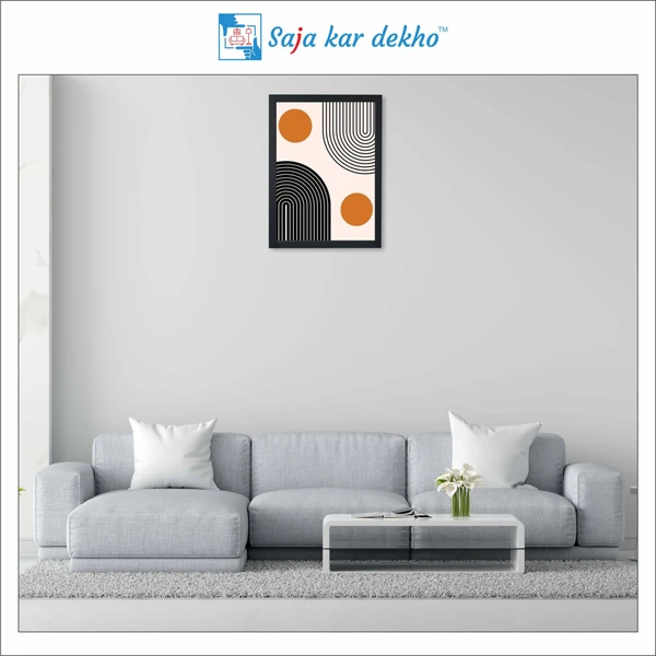 SAJA KAR DEKHO Black And Orange Abstract Art High Quality Weather Resistant HD Wall Frame | 18 x 12 inch | - 18 X 12 inch