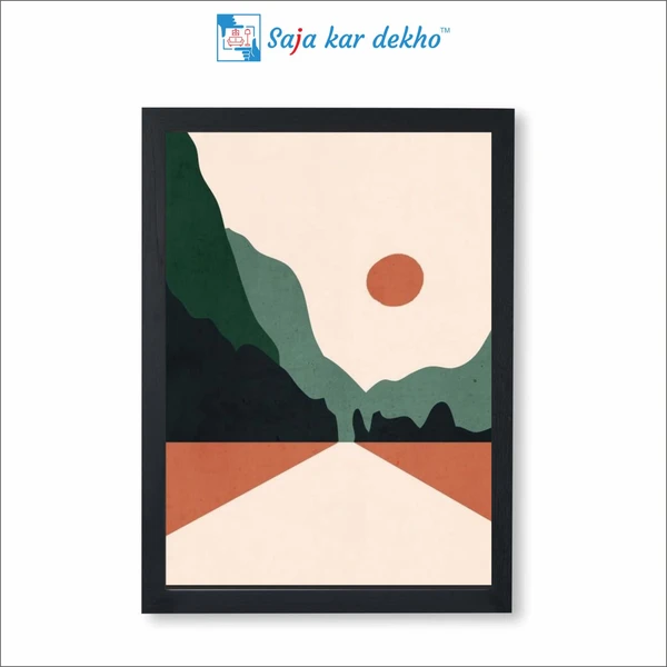 SAJA KAR DEKHO The Sun Sets On The Mountain Abstract Art High Quality Weather Resistant HD Wall Frame | 18 x 12 inch | - 18 X 12 inch