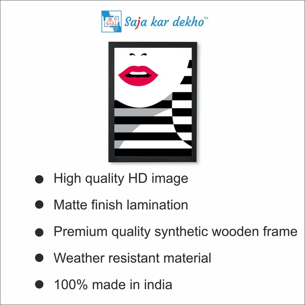 SAJA KAR DEKHO Frontal Red Lip Wall Art High Quality Weather Resistant HD Wall Frame | 18 x 12 inch | - 18 X 12 inch