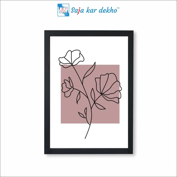 SAJA KAR DEKHO Flower Line Art High Quality Weather Resistant HD Wall Frame | 18 x 12 inch | - 18 X 12 inch