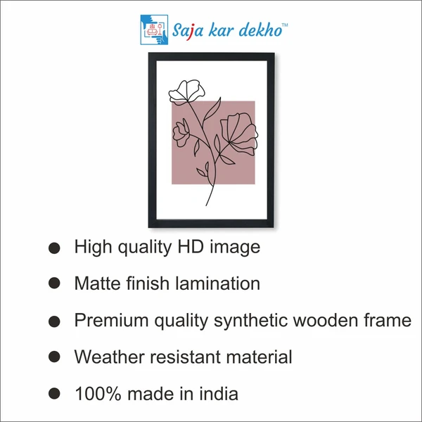 SAJA KAR DEKHO Flower Line Art High Quality Weather Resistant HD Wall Frame | 18 x 12 inch | - 18 X 12 inch