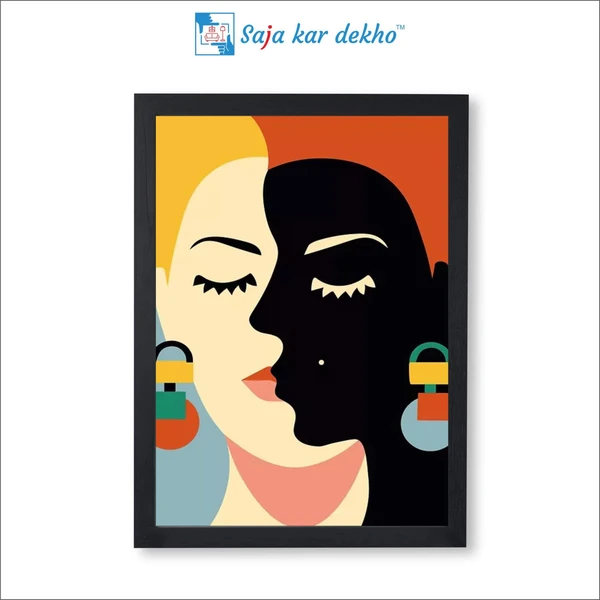 SAJA KAR DEKHO The One Frame Two Girls Abstract Art High Quality Weather Resistant HD Wall Frame | 18 x 12 inch | - 18 x 12 inch