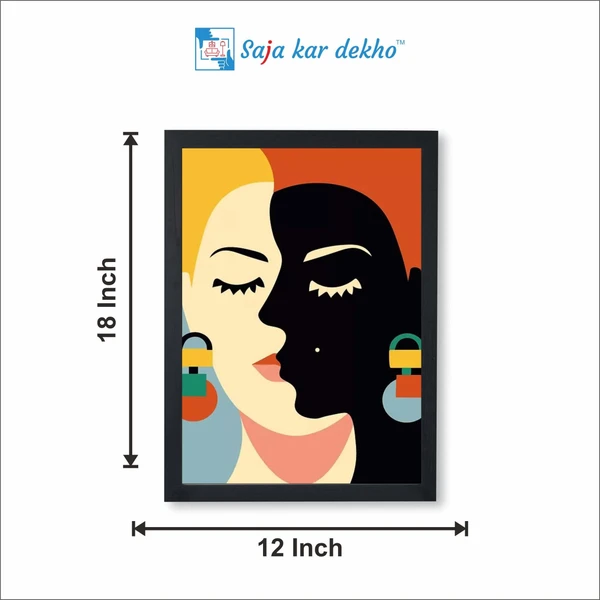 SAJA KAR DEKHO The One Frame Two Girls Abstract Art High Quality Weather Resistant HD Wall Frame | 18 x 12 inch | - 18 x 12 inch