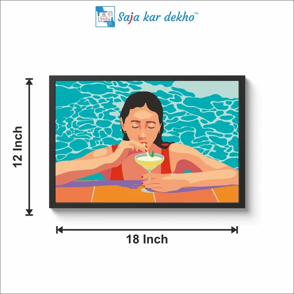 SAJA KAR DEKHO The Girl Sitting Under The Water And Drinking Art Frame High Quality Weather Resistant HD Wall Frame | 18 x 12 inch | - 18 x 12 inch