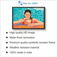 SAJA KAR DEKHO The Girl Sitting Under The Water And Drinking Art Frame High Quality Weather Resistant HD Wall Frame | 18 x 12 inch | - 18 x 12 inch