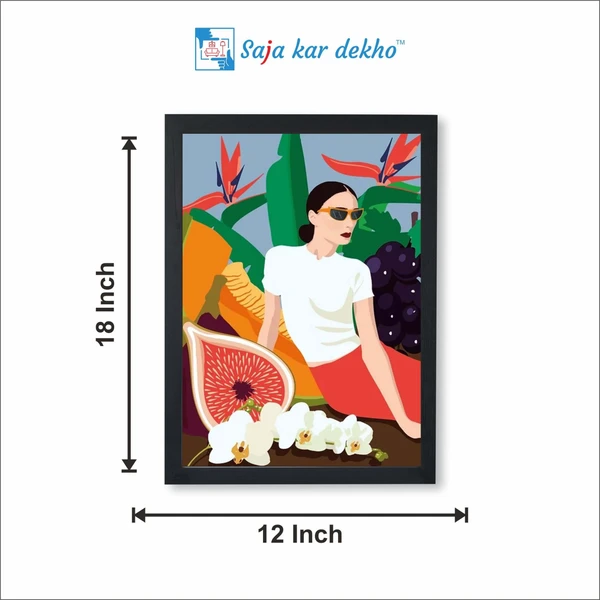 SAJA KAR DEKHO The Girl Seat Fruit Garden High Quality Weather Resistant HD Wall Frame | 18 x 12 inch | - 18 X 12 inch