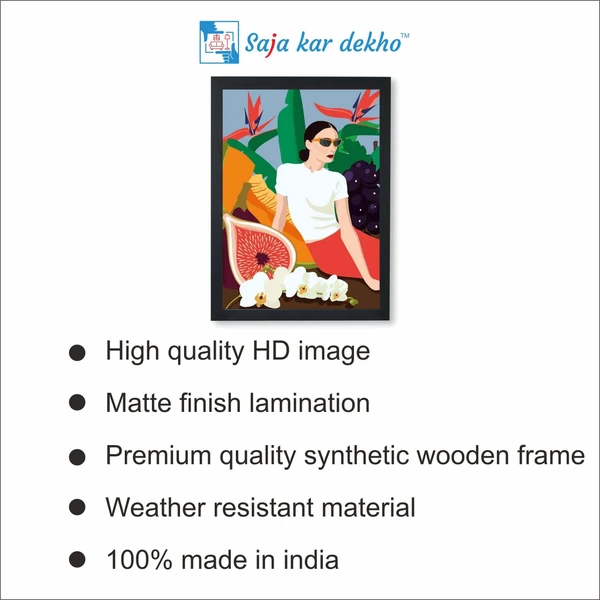 SAJA KAR DEKHO The Girl Seat Fruit Garden High Quality Weather Resistant HD Wall Frame | 18 x 12 inch | - 18 X 12 inch