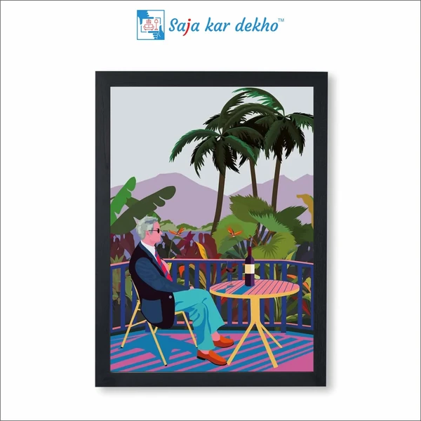 SAJA KAR DEKHO The Older Man Site In The Balcony Art Frame High Quality Weather Resistant HD Wall Frame | 18 x 12 inch | - 18 X 12 inch