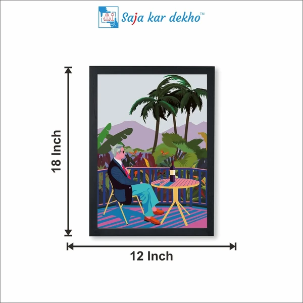 SAJA KAR DEKHO The Older Man Site In The Balcony Art Frame High Quality Weather Resistant HD Wall Frame | 18 x 12 inch | - 18 X 12 inch