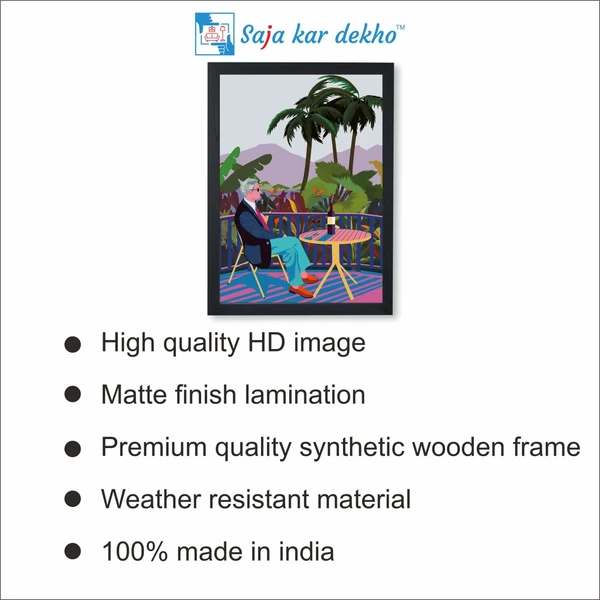 SAJA KAR DEKHO The Older Man Site In The Balcony Art Frame High Quality Weather Resistant HD Wall Frame | 18 x 12 inch | - 18 X 12 inch