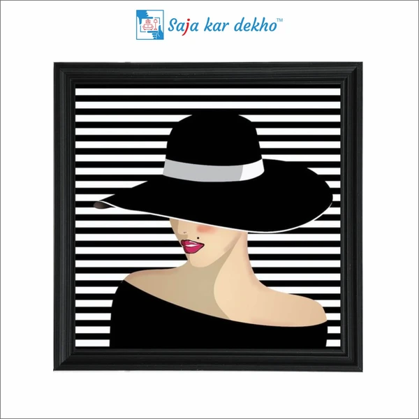 SAJA KAR DEKHO Vector Big Hat Woman Art High Quality Weather Resistant HD Wall Frame | 20 x 20 inch | - 20 X 20 inch