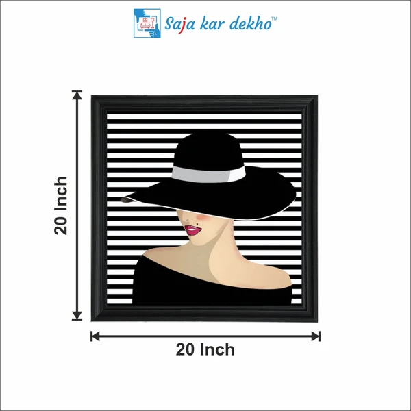 SAJA KAR DEKHO Vector Big Hat Woman Art High Quality Weather Resistant HD Wall Frame | 20 x 20 inch | - 20 X 20 inch