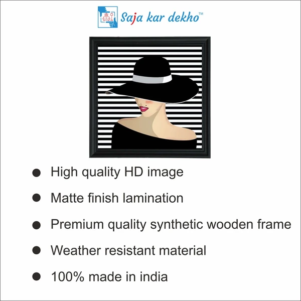 SAJA KAR DEKHO Vector Big Hat Woman Art High Quality Weather Resistant HD Wall Frame | 20 x 20 inch | - 20 X 20 inch