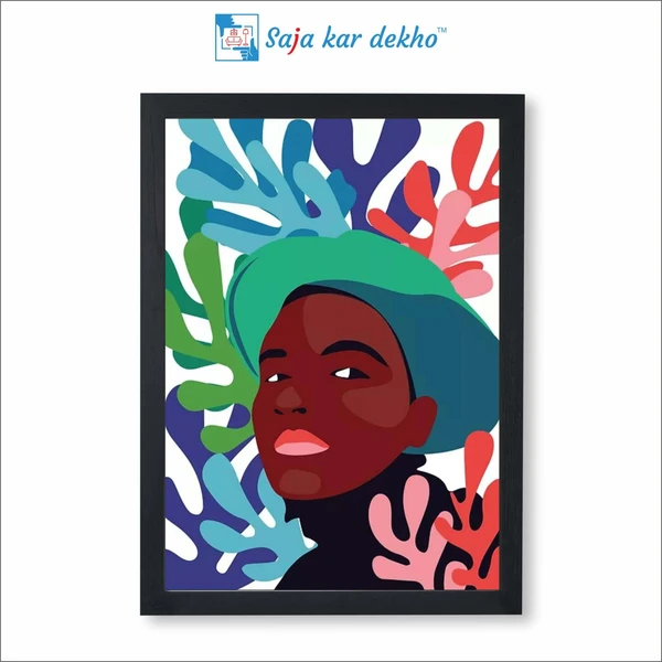 SAJA KAR DEKHO Influenced Artworks The Girl Brown Skin And Clean Lines Art High Quality Weather Resistant HD Wall Frame | 18 x 12 inch | - 18 X 12 inch