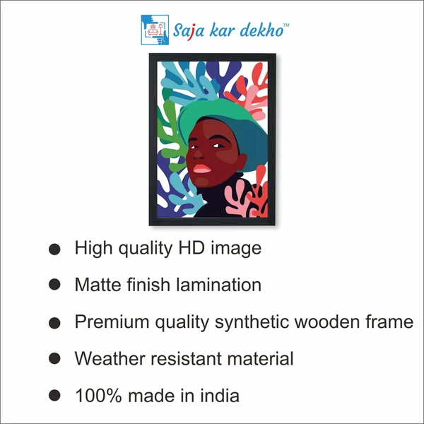 SAJA KAR DEKHO Influenced Artworks The Girl Brown Skin And Clean Lines Art High Quality Weather Resistant HD Wall Frame | 18 x 12 inch | - 18 X 12 inch