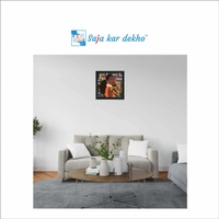 SAJA KAR DEKHO The Grown Girl With Green, Orange, Blue And Pink Line Background Art High Quality Weather Resistant HD Wall Frame | 20 x 20 inch | - 20 X 20 inch