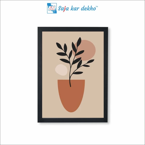 SAJA KAR DEKHO Abstract Vases With Palm Leaves And Dry Flowers Pastel Colored Drawn Illustration High Quality Weather Resistant HD Wall Frame | 18 x 12 inch | - 18 X 12 inch