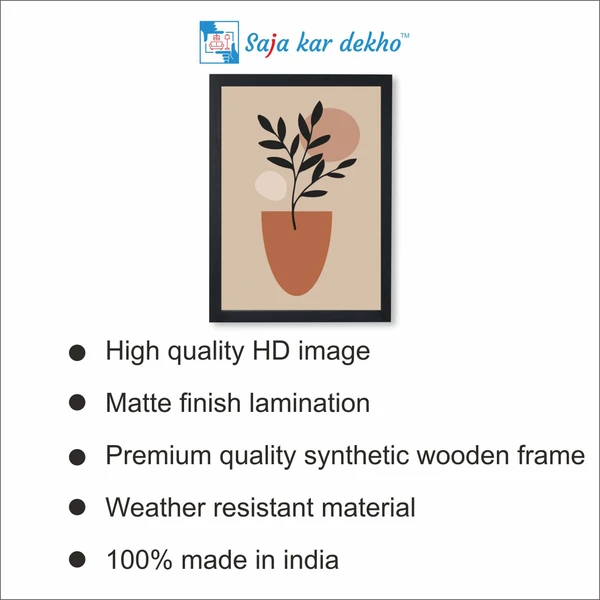 SAJA KAR DEKHO Abstract Vases With Palm Leaves And Dry Flowers Pastel Colored Drawn Illustration High Quality Weather Resistant HD Wall Frame | 18 x 12 inch | - 18 X 12 inch