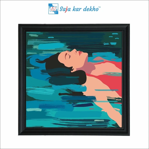 SAJA KAR DEKHO The Girl Deep Sleeping In Water Art High Quality Weather Resistant HD Wall Frame | 20 x 20 inch | - 20 X 20 inch