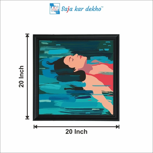 SAJA KAR DEKHO The Girl Deep Sleeping In Water Art High Quality Weather Resistant HD Wall Frame | 20 x 20 inch | - 20 X 20 inch