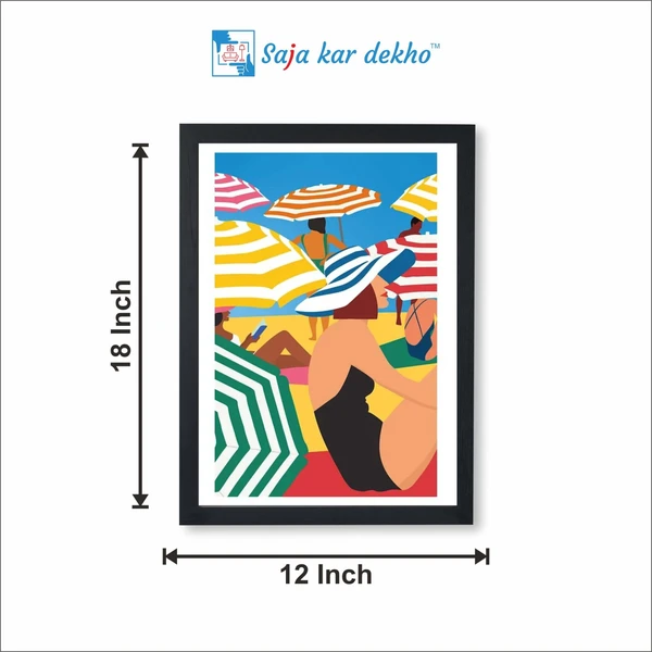 SAJA KAR DEKHO Girl Sitting On The Beach In Frame High Quality Weather Resistant HD Wall Frame | 18 x 12 inch | - 18 X 12 inch