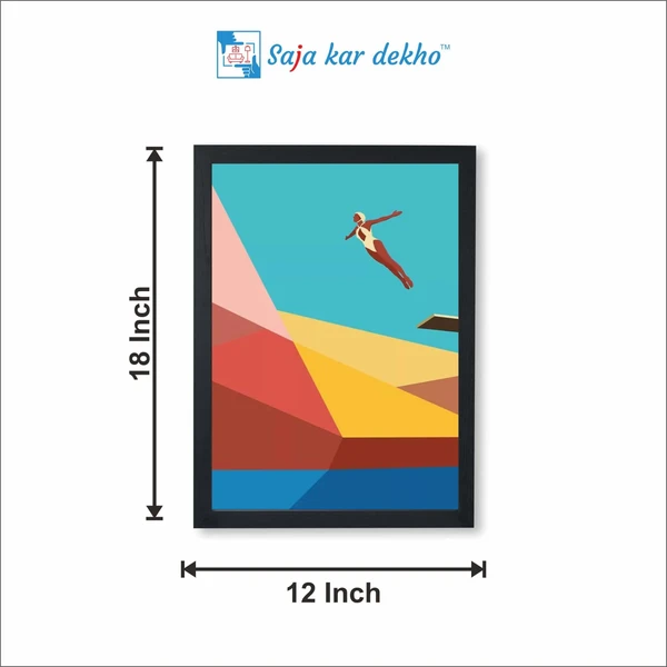 SAJA KAR DEKHO The Girl Jump To Water In Frame High Quality Weather Resistant HD Wall Frame | 18 x 12 inch | - 18 X 12 inch