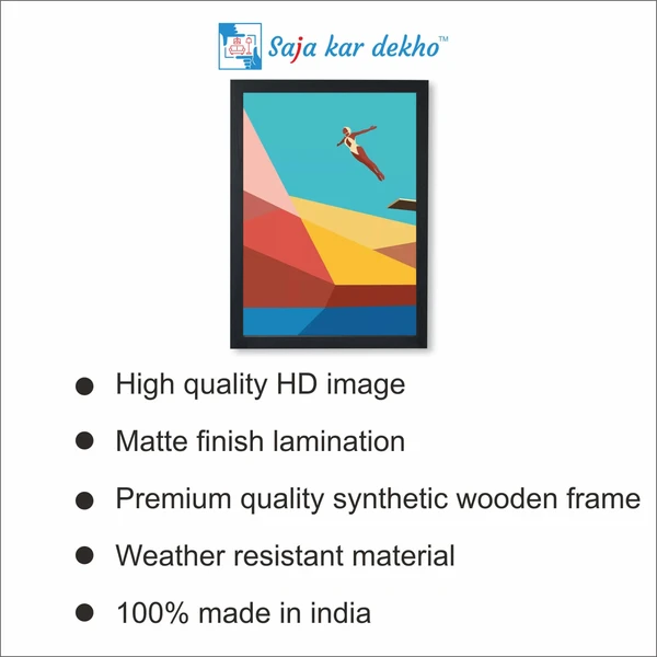 SAJA KAR DEKHO The Girl Jump To Water In Frame High Quality Weather Resistant HD Wall Frame | 18 x 12 inch | - 18 X 12 inch