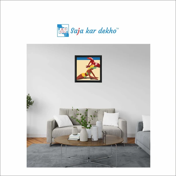 SAJA KAR DEKHO Two Girls Are Sleeping On The Beach Illustration High Quality Weather Resistant HD Wall Frame | 20 x 20 inch | - 20 X 20 inch