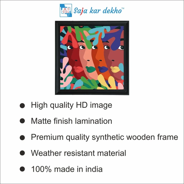 SAJA KAR DEKHO Flat Design Portrait In Art Style In Bright Colors High Quality Weather Resistant HD Wall Frame | 20 x 20 inch | - 20 X 20 inch