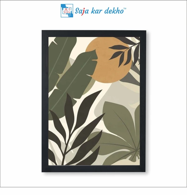 SAJA KAR DEKHO Moravia Green Leaves Abstract Art High Quality Weather Resistant HD Wall Frame | 18 x 12 inch | - 18 X 12 inch