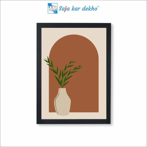 SAJA KAR DEKHO Plant In Vase Pattern Background Art High Quality Weather Resistant HD Wall Frame | 18 x 12 inch | - 18 X 12 inch