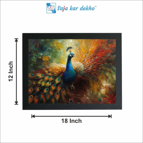 SAJA KAR DEKHO Beautiful Peacock High Quality Weather Resistant HD Wall Frame | 18 x 12 inch | - 18 X 12 inch