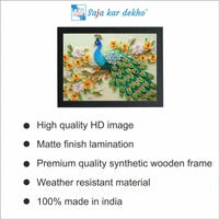 SAJA KAR DEKHO Beautiful Peacock With White And Yellow Flower High Quality Weather Resistant HD Wall Frame | 18 x 12 inch | - 18 X 12 INCH