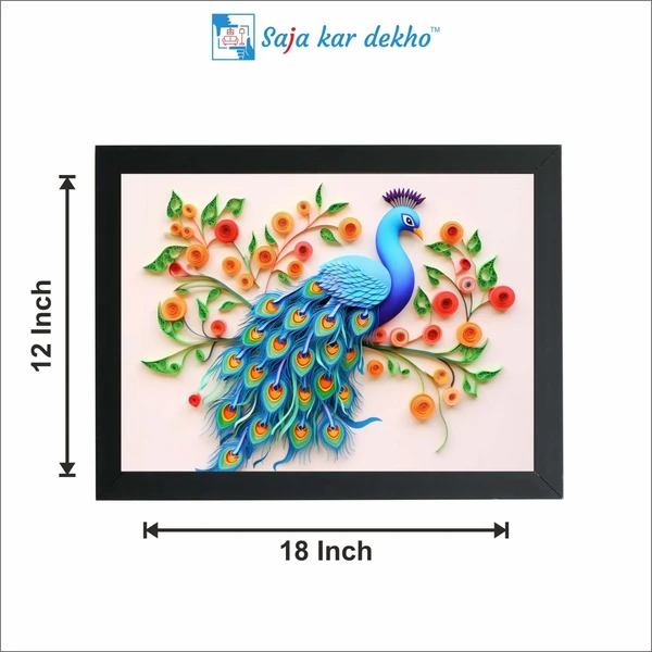 SAJA KAR DEKHO Beautiful Peacock With Flower And Leaves High Quality Weather Resistant HD Wall Frame | 18 x 12 inch | - 18 X 12 inch