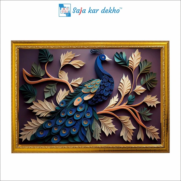 SAJA KAR DEKHO The Leaves With Beautiful Peacock High Quality Weather Resistant HD Wall Frame | 18 x 12 inch | - 18 X 12 inch