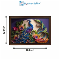 SAJA KAR DEKHO Beautiful Peacock With The Beautiful Multi Colour Leaves High Quality Weather Resistant HD Wall Frame | 18 x 12 inch | - 18 X 12 inch
