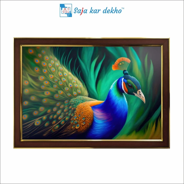 SAJA KAR DEKHO Beautiful Peacock High Quality Weather Resistant HD Wall Frame | 18 x 12 inch | - 18 X 12 inch