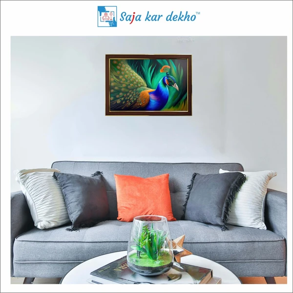 SAJA KAR DEKHO Beautiful Peacock High Quality Weather Resistant HD Wall Frame | 18 x 12 inch | - 18 X 12 inch