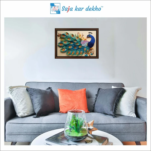 SAJA KAR DEKHO Beautiful Peacock High Quality Weather Resistant HD Wall Frame | 18 x 12 inch | - 18 X 12 inch