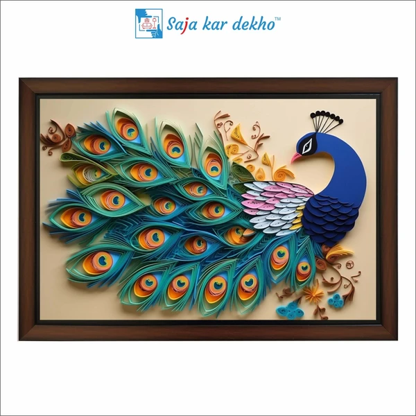 SAJA KAR DEKHO Beautiful Peacock With Colorful Feathers High Quality Weather Resistant HD Wall Frame | 18 x 12 inch | - 18 X 12 inch
